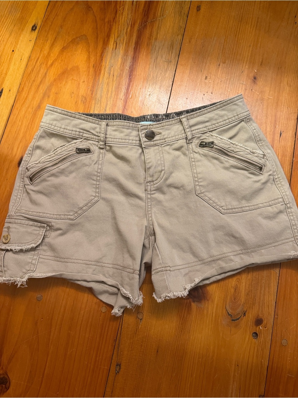 Maurices Beige Utility Cargo Shorts with Frayed Hem